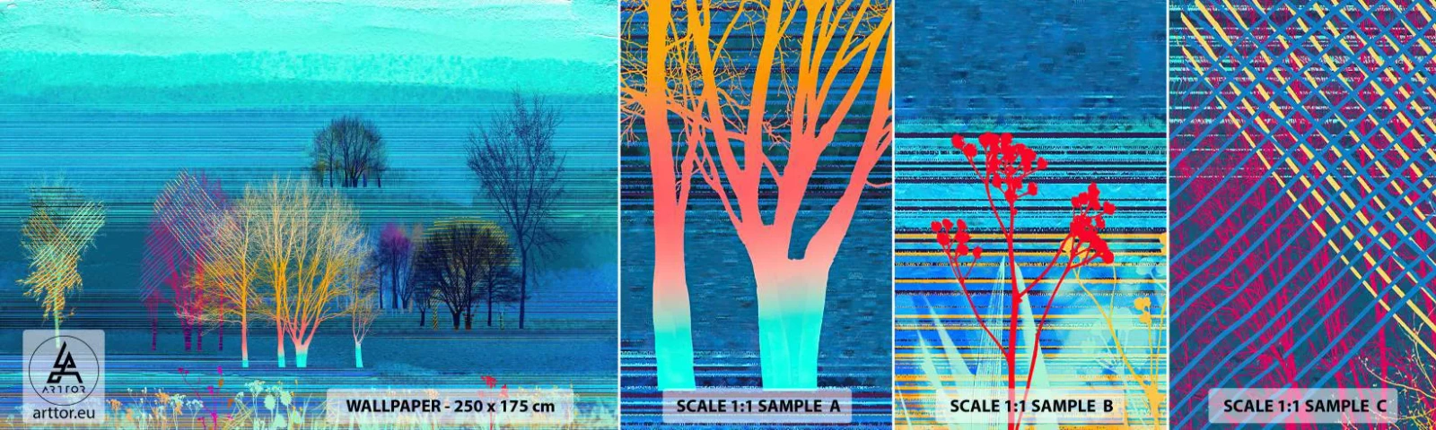 Prøve Fototapet Selvklæbende Deluxe Sticker - Et vidtstrakt landskab - Landskab, Skov, Abstraktion - 100x30 cm