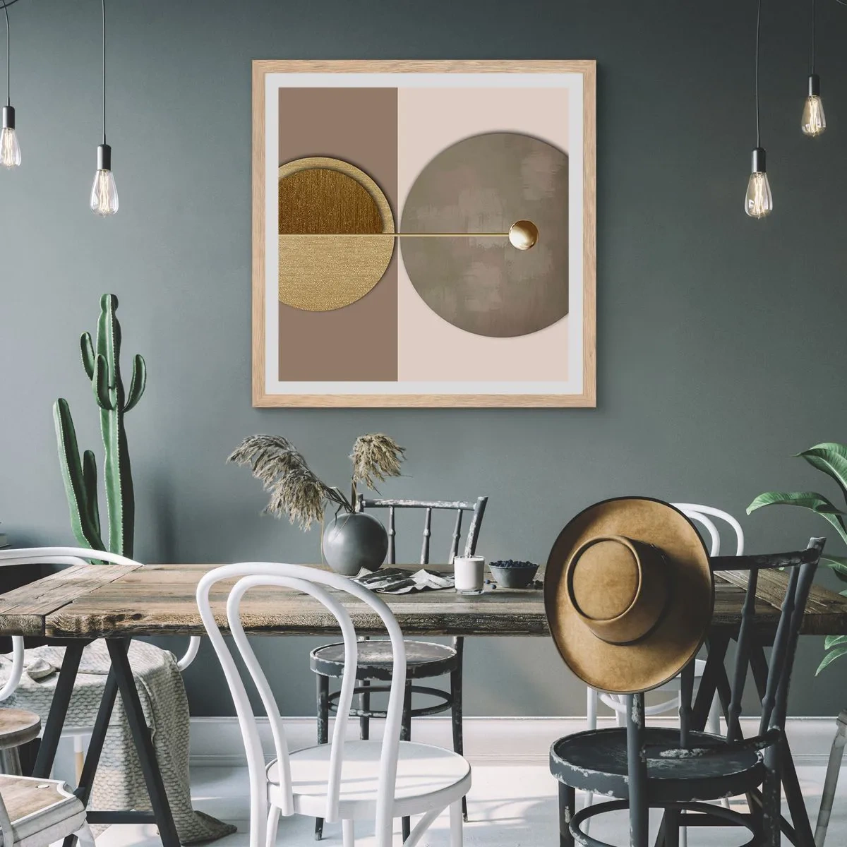 Plakat i ramme af lyst egetræ - Perfekt balance - 60x60 cm