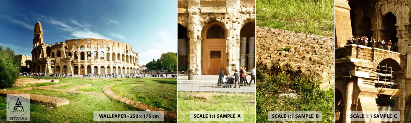 Fototapet Prøve Standard Eco - Du kan stadig høre våbenklirren - Colosseum, Rom, Arkitektur - 100x30 cm