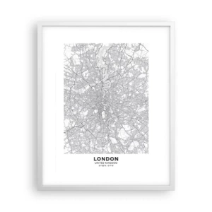 Plakat i hvid ramme - Kort over Londons labyrint - 40x50 cm