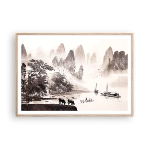 Plakat i ramme af lyst egetræ - Østens eksotiske hverdag - 100x70 cm