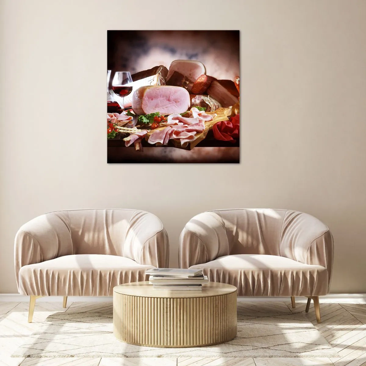 Billede på glas - En kulinarisk drøm med en karaffel - 60x60 cm