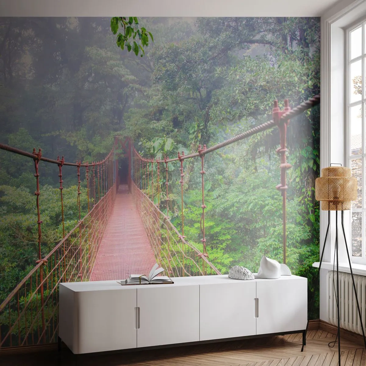 Fototapet Selvklæbende Deluxe Sticker - Ophængt over kronerne - Landskab, Jungle, Costa Rica - 250x175 cm