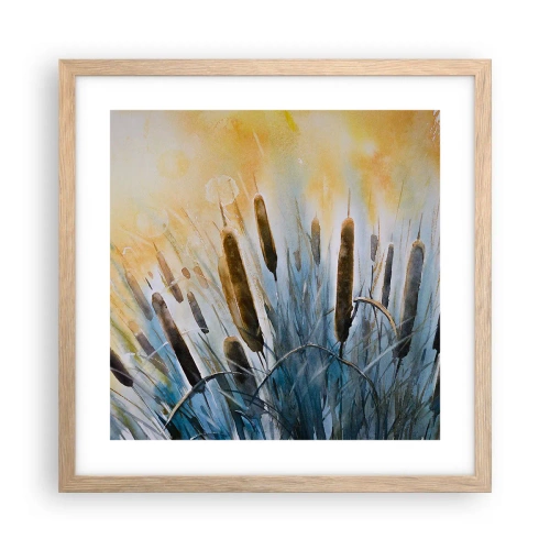 Plakat i ramme af lyst egetræ - Vandets kulde, solens varme - 40x40 cm