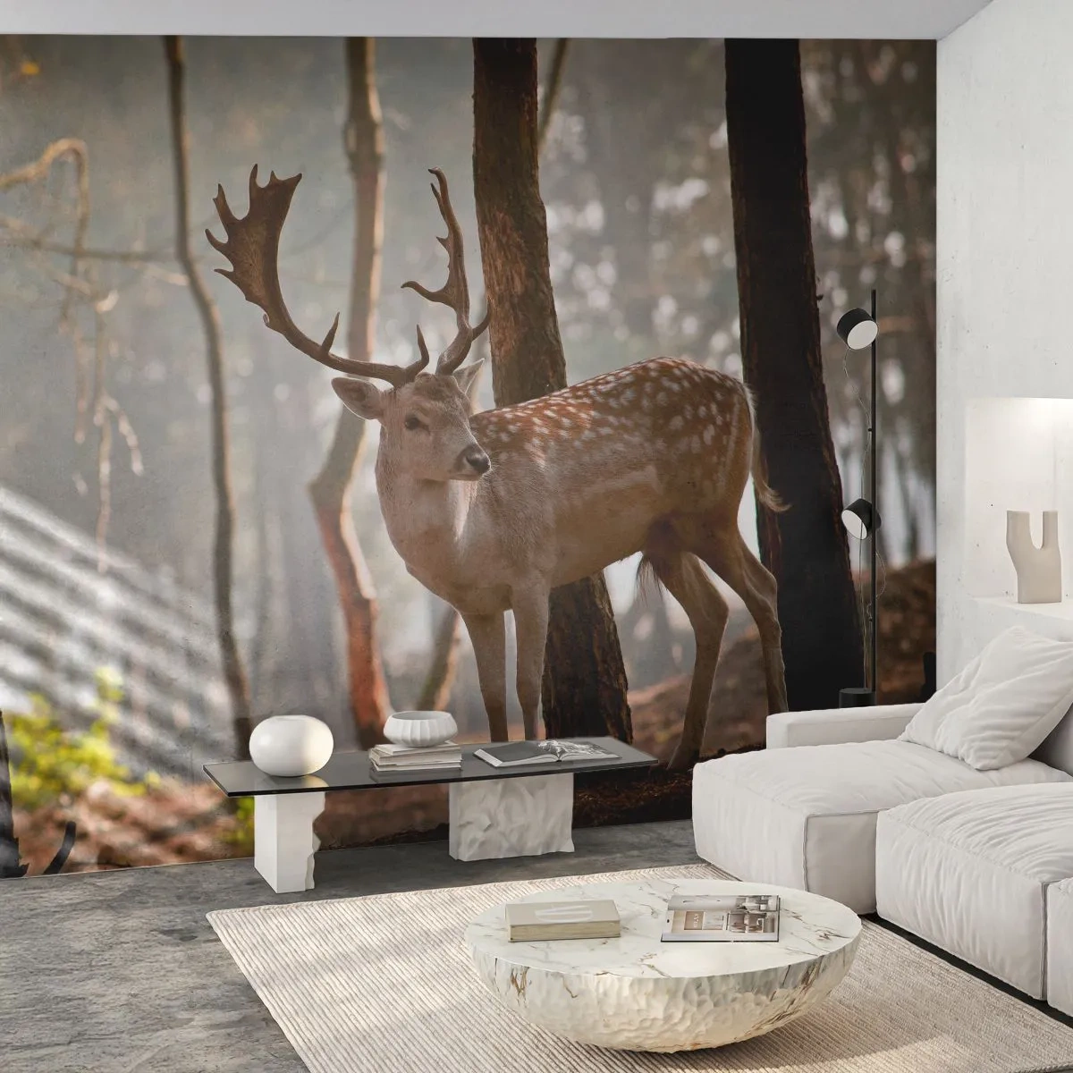 Fototapet Standard Eco - En hjort i en mystisk skov ved daggry - 100x70cm - Ungdommens lys - Moderne vægdekoration til stue og soveværelse ARTTOR