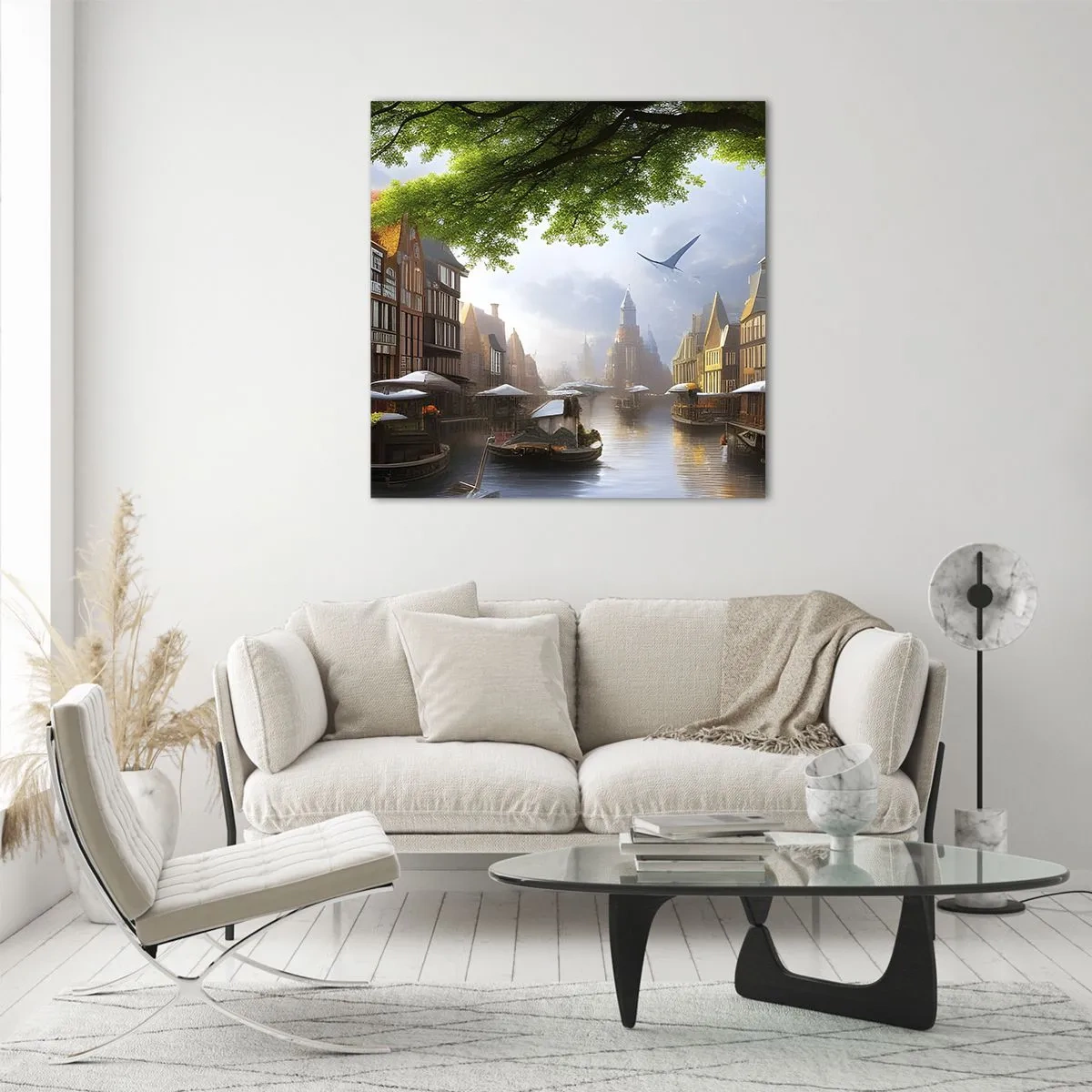 Billede på glas - Hollandsk bybillede - 70x70 cm