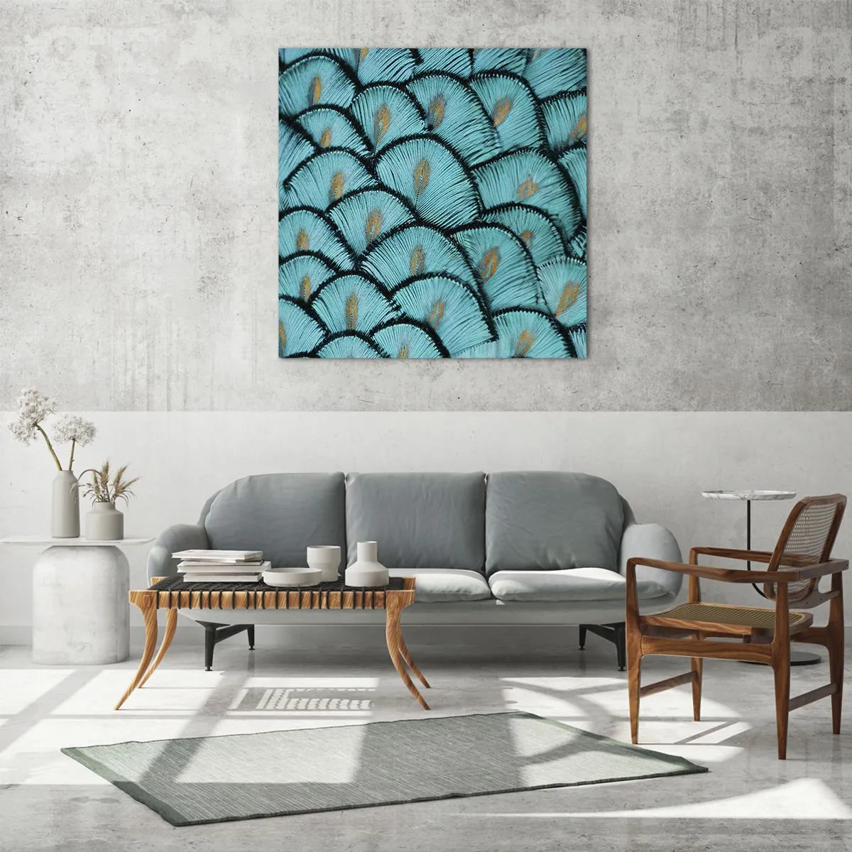 Billede på glas - Den store fjer-galla - 70x70 cm