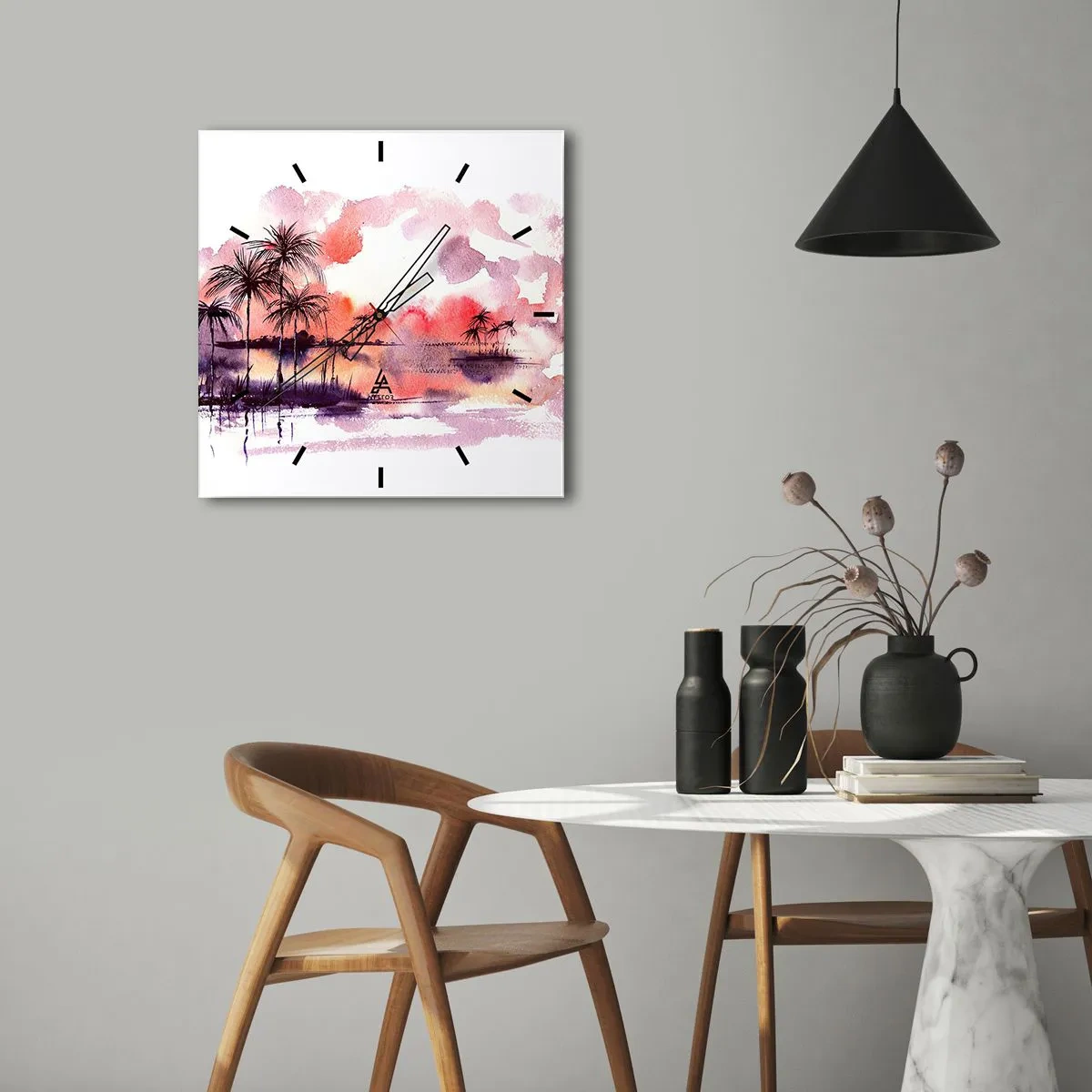 Vægur, Uret - Tropernes ro i rødt - 40x40 cm