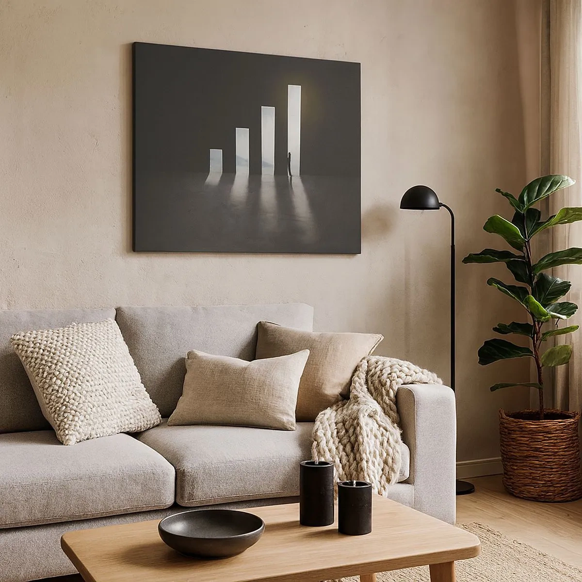 Lærredstryk - Billede på lærred - Symbolsk vækst i form af passager oplyst af lys - 70x50cm - Succes - et indtryk - Moderne vægdekoration til stue og soveværelse ARTTOR