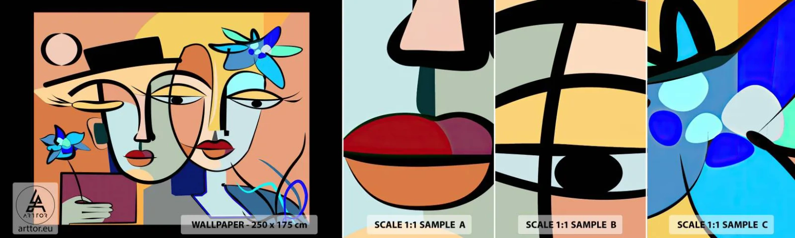 Prøve Fototapet Selvklæbende Deluxe Sticker - Picassos randez vous - Ansigter, Moderne, Kubisme - 100x30 cm