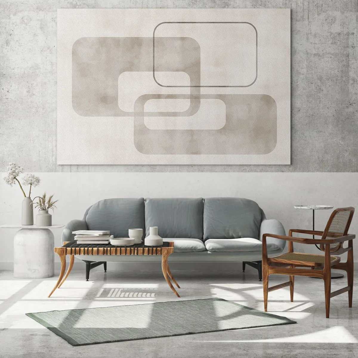 Billede på glas - Minimalistiske beige rektangler på en lys baggrund - 70x50cm - Geometrisk fuga - Moderne vægdekoration til stue og soveværelse ARTTOR