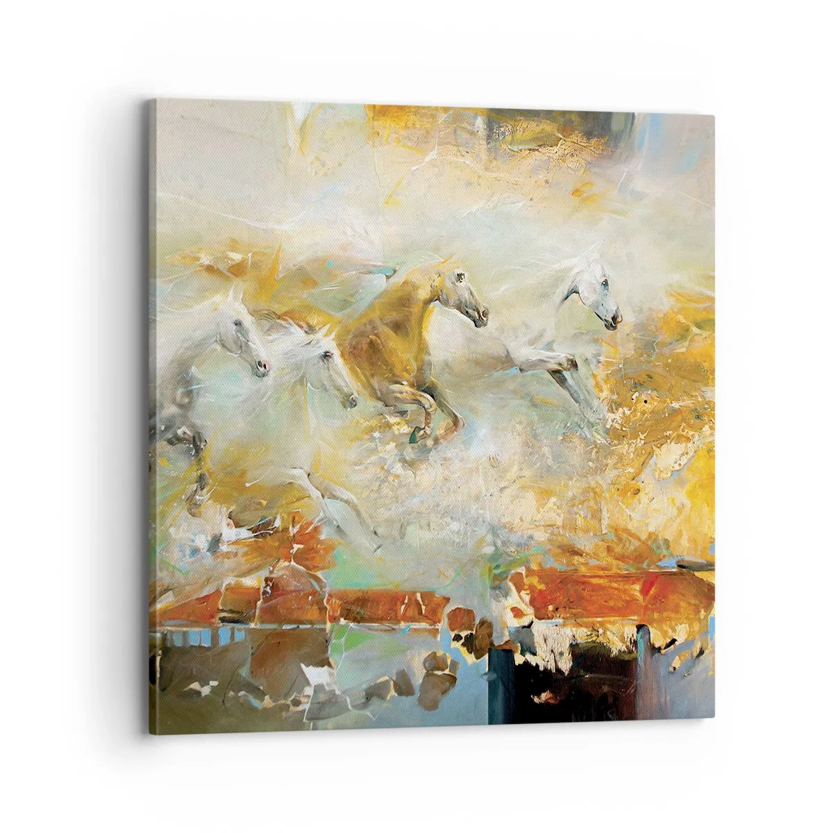 Lærredstryk - Billede på lærred - Galopperer gennem lyset - 70x70 cm