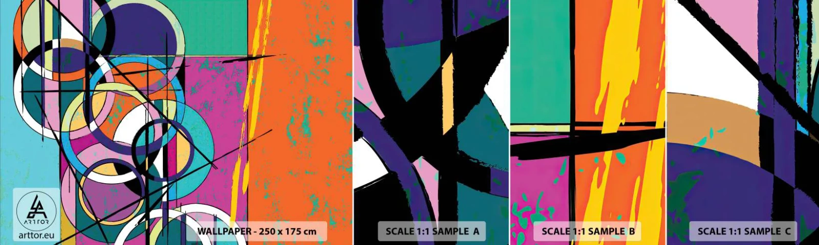 Prøve Fototapet Selvklæbende Deluxe Sticker - Hjul for hjul - Abstraktion, Stykke, Grafik - 100x30 cm