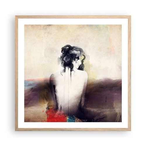 Plakat i ramme af lyst egetræ - Glatte linjer, ovale former - 60x60 cm