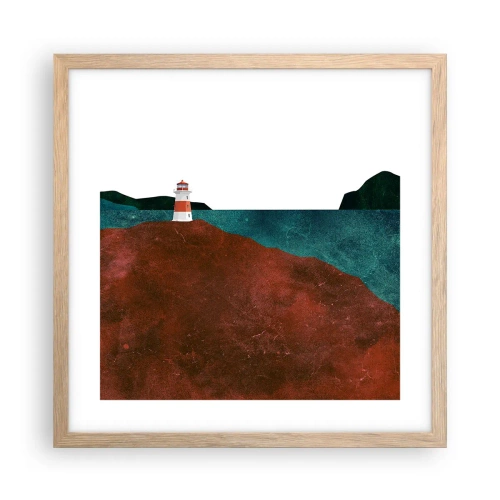 Plakat i ramme af lyst egetræ - Med blikket rettet mod havet - 40x40 cm