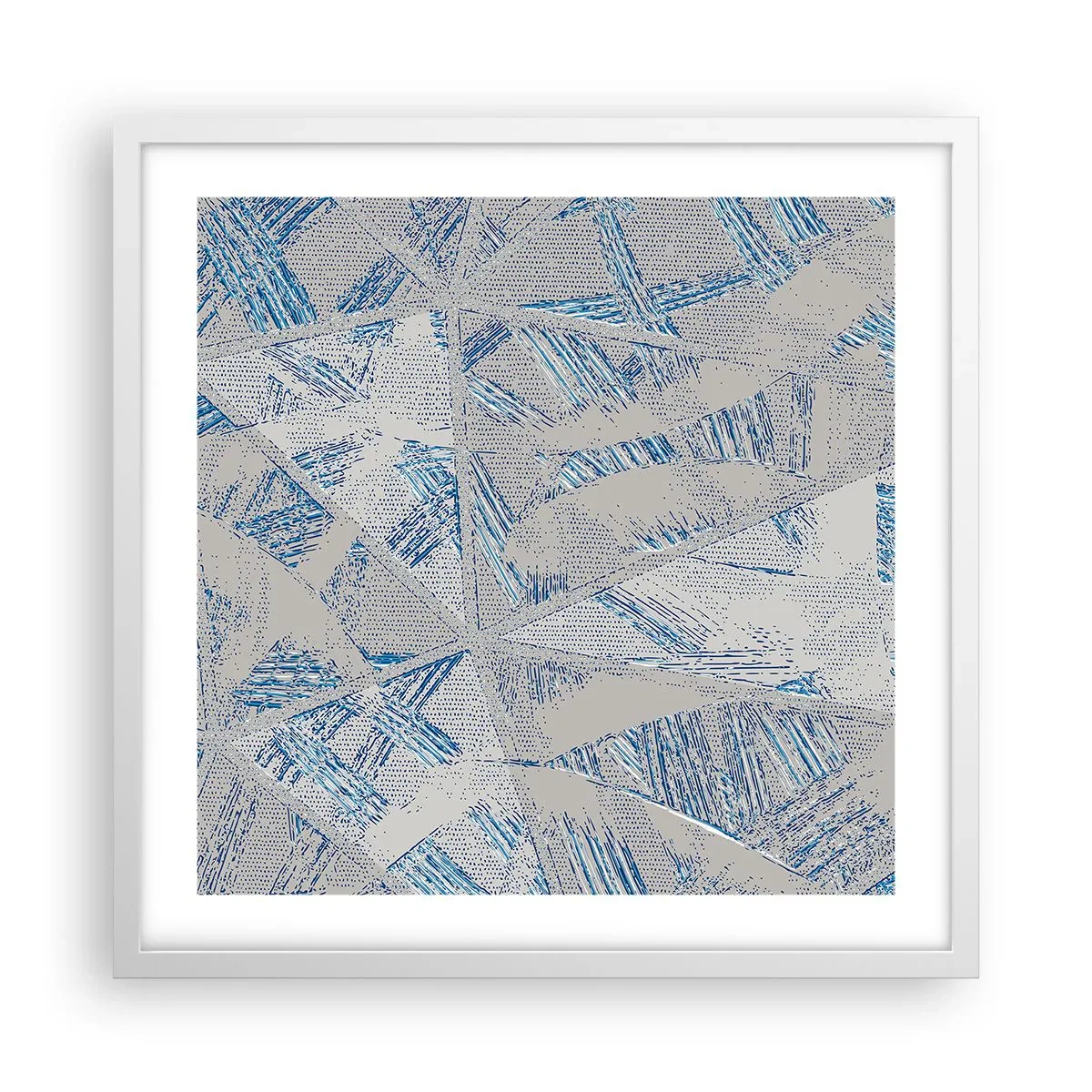 Plakat i hvid ramme - I en gråblå labyrint - 50x50 cm