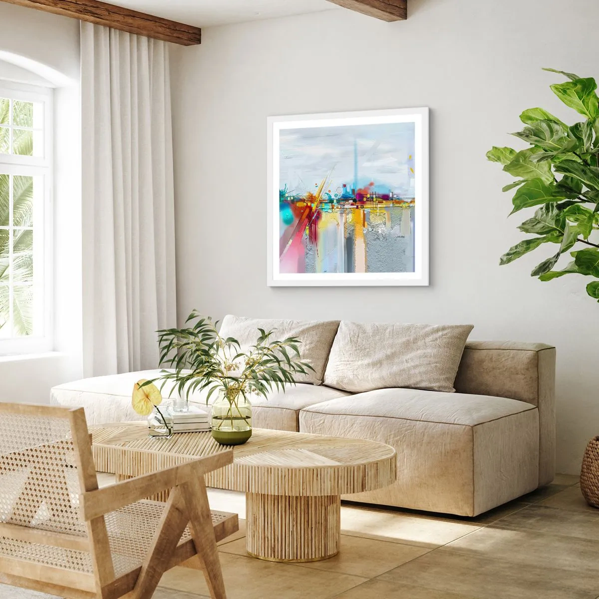 Plakat i hvid ramme - Glædens bro over livets flod - 50x50 cm