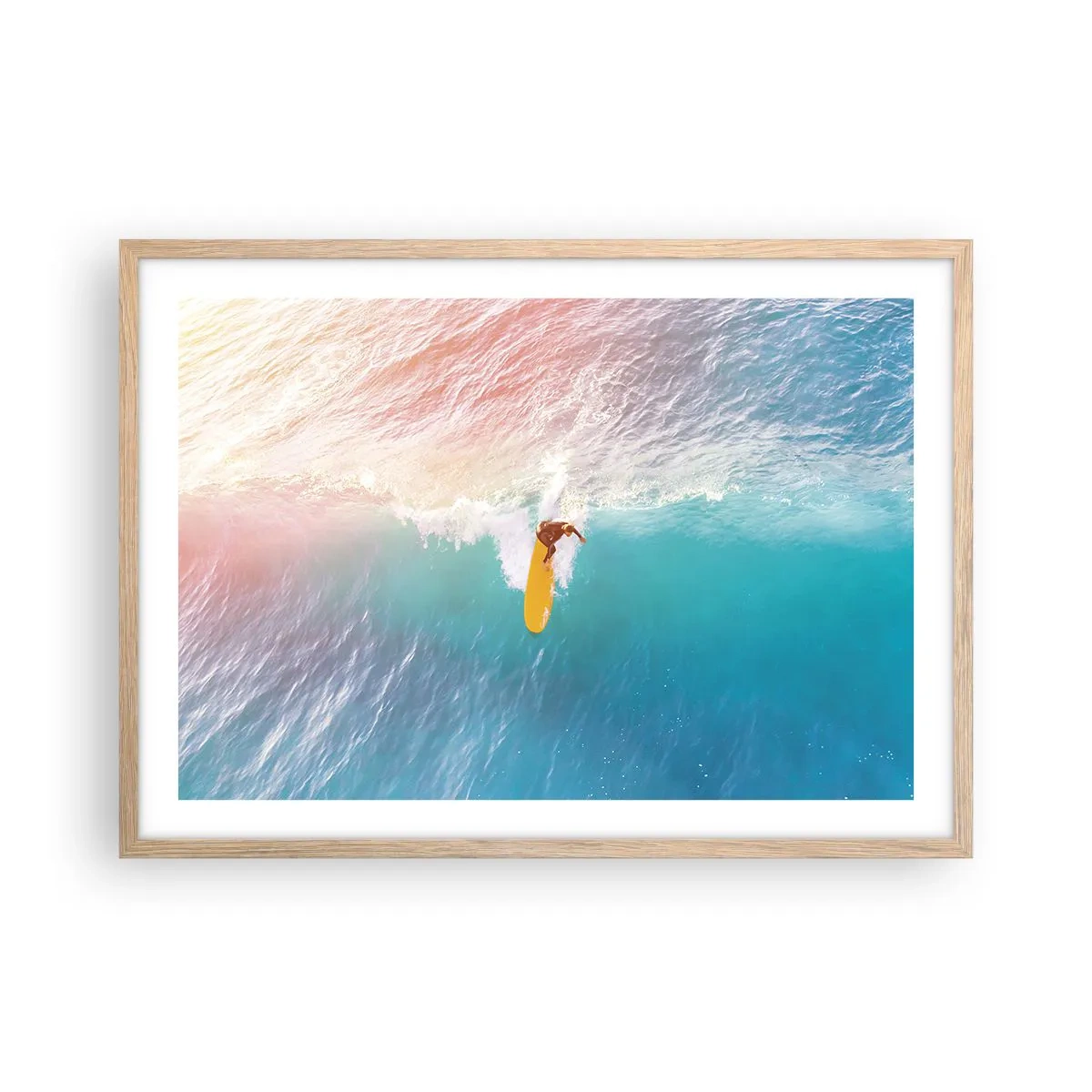 Plakat i ramme af lyst egetræ - Ocean rytter - 70x50 cm