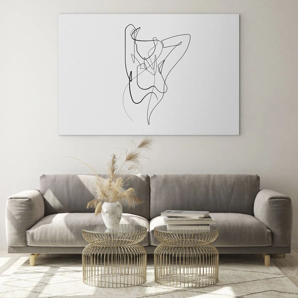 Billede på glas - En kvindelig silhuet tegnet med en enkelt linje på en hvid baggrund - 70x50cm - Virkelig, hvad er du for en person... - Moderne vægdekoration til stue og soveværelse ARTTOR