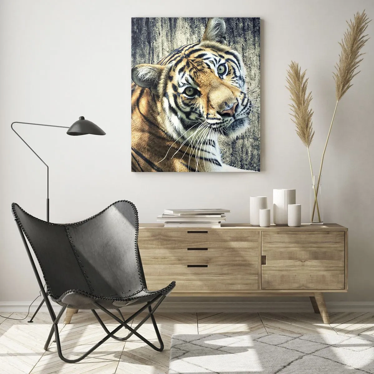 Billede på glas - Portræt i lysstrømme - 50x70 cm