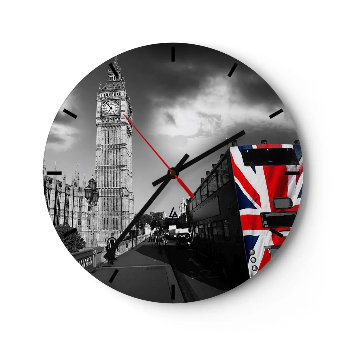 Vægur, Uret - Big Ben og en bus med et britisk flagmotiv - 30x30cm - Stolt og stor - Moderne vægdekoration til stue, køkken og soveværelse ARTTOR