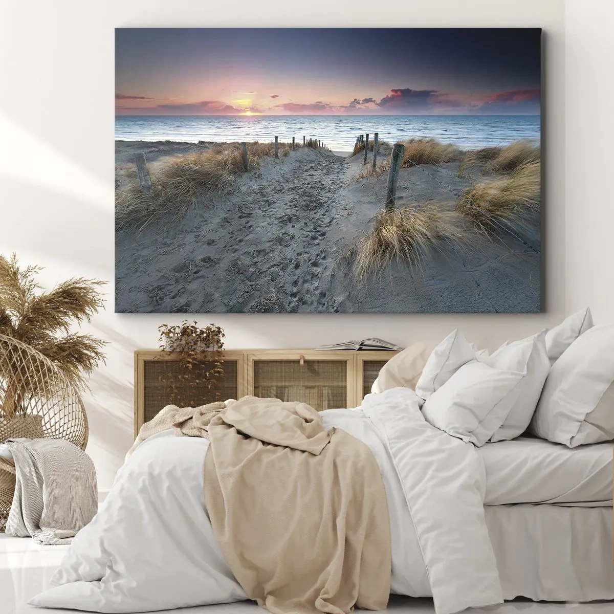 Lærredstryk - Billede på lærred - Stien, der fører til stranden ved solnedgang - 70x50cm - Du har udgydt en regnbue af strålende pragt.... - Moderne vægdekoration til stue og soveværelse ARTTOR
