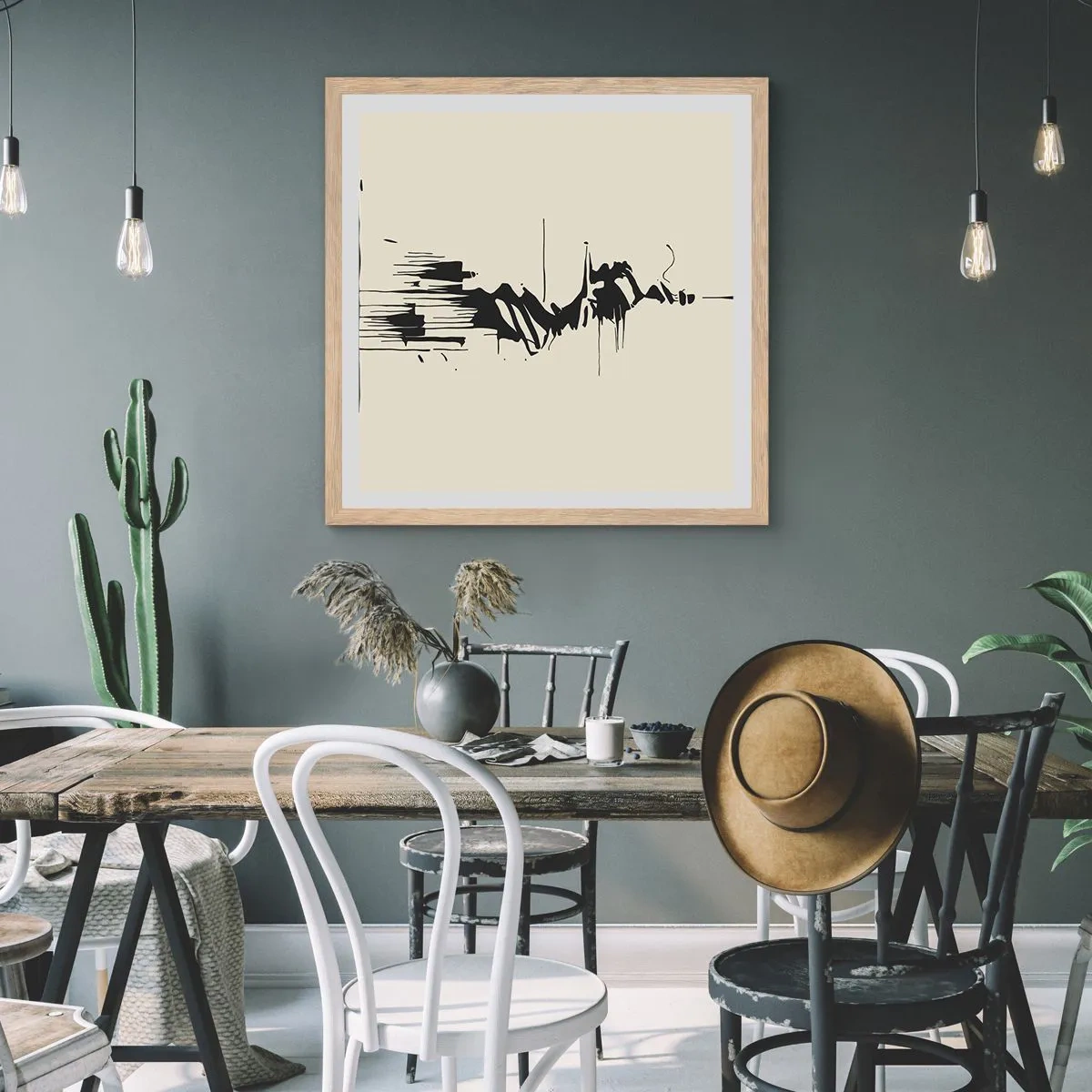 Plakat i ramme af lyst egetræ - Skyndsom abstraktion - 60x60 cm