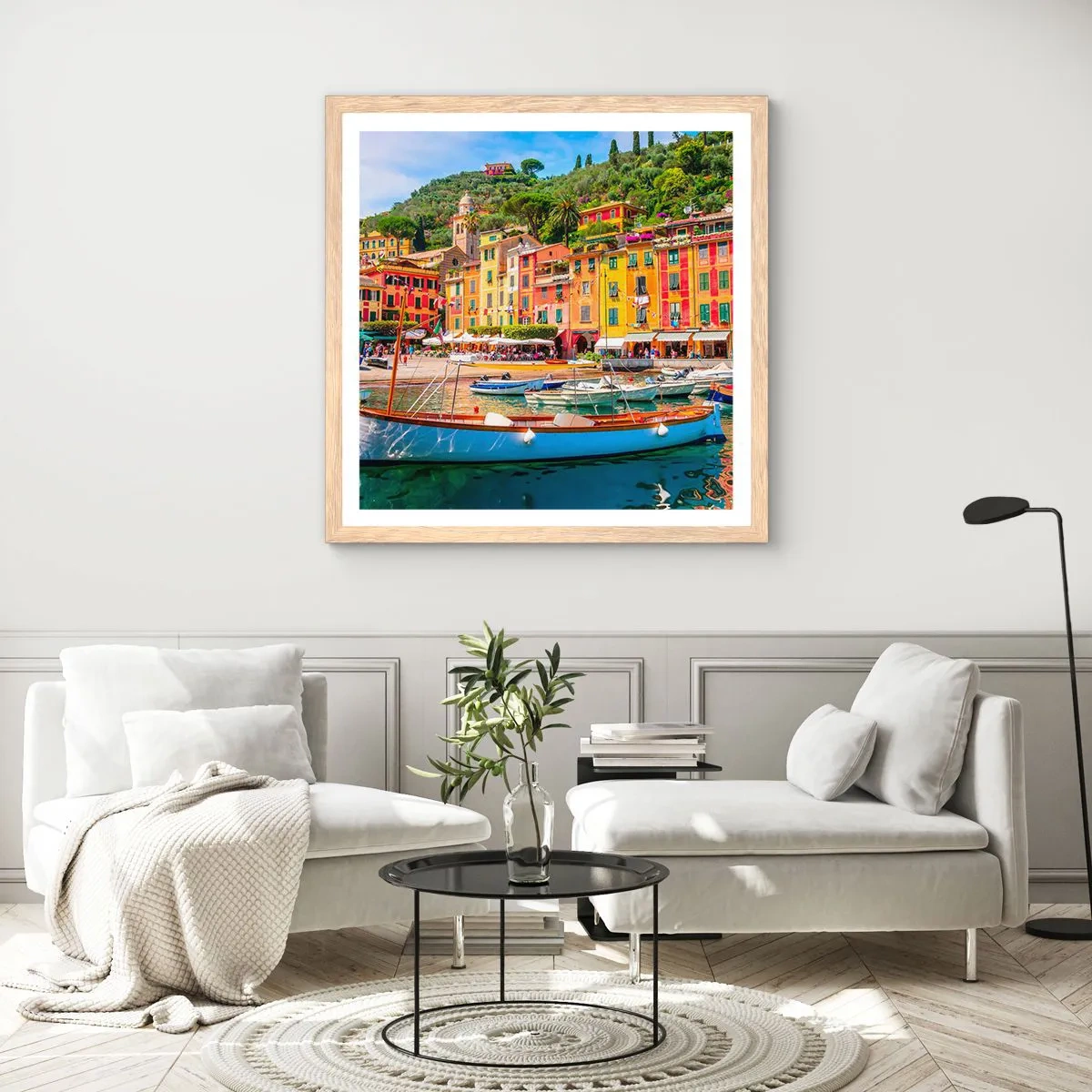 Plakat i ramme af lyst egetræ - En italiensk morgen - 30x30 cm