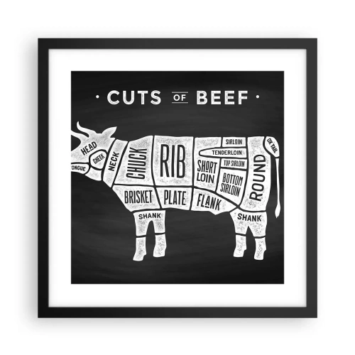 Plakat i sort ramme - Slagterens grundbog - 40x40 cm