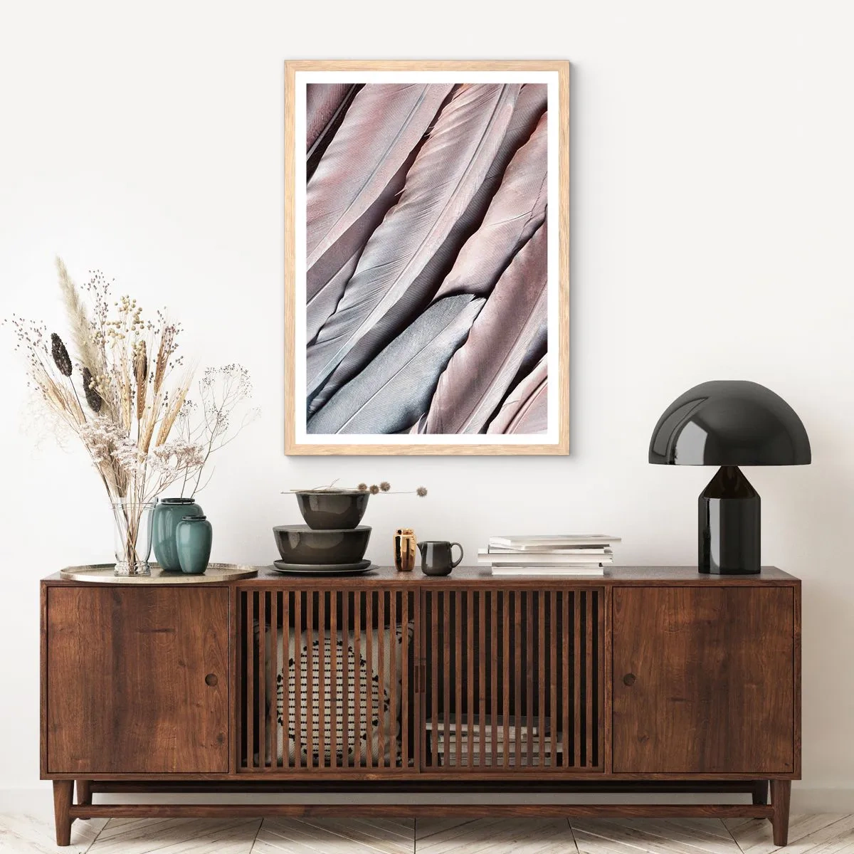 Plakat i ramme af lyst egetræ - I lyserødt sølv - 61x91 cm