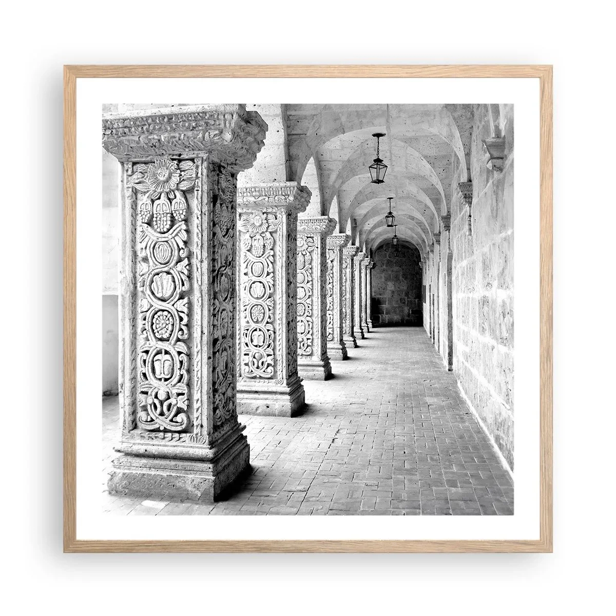 Plakat i ramme af lyst egetræ - Og hvor går det hen...? - 60x60 cm