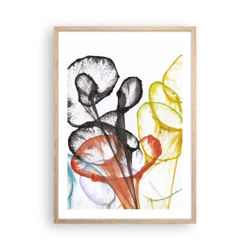 Plakat i ramme af lyst egetræ - Blomster med sjæl - 50x70 cm