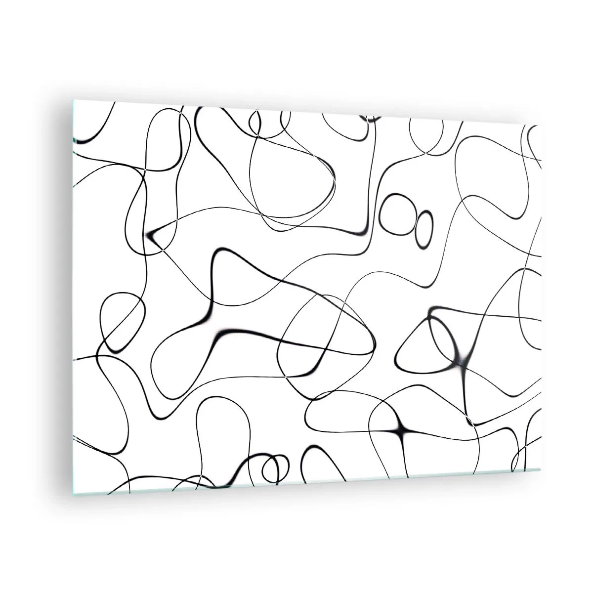 Billede på glas - Abstrakte sorte linjer på en hvid baggrund - 70x50cm - Livets veje, skæbnens omskiftelser - Moderne vægdekoration til stue og soveværelse ARTTOR