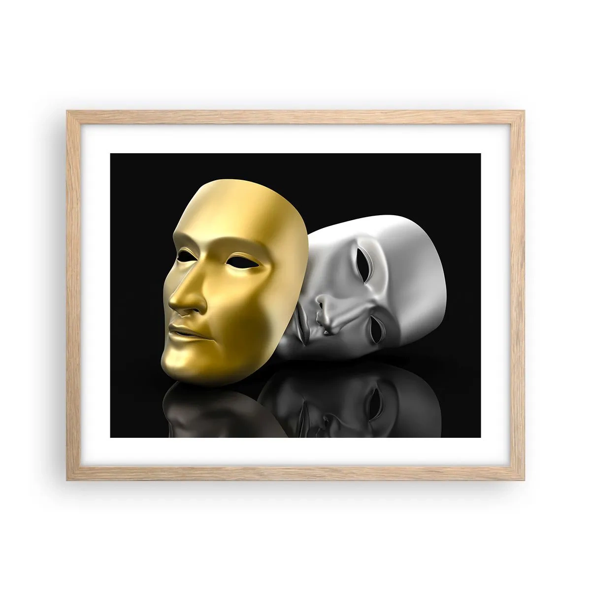 Plakat i ramme af lyst egetræ - Livet er teater - 50x40 cm