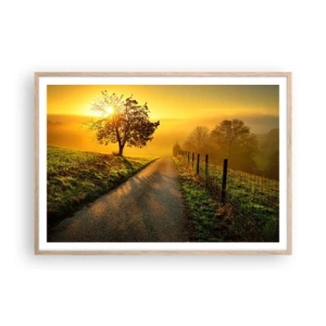 Plakat i ramme af lyst egetræ - Kære eftermiddag - 100x70 cm
