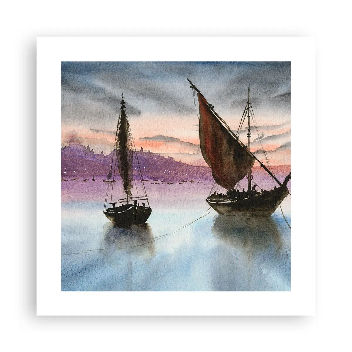Plakat - Aften i havnen - 40x40 cm