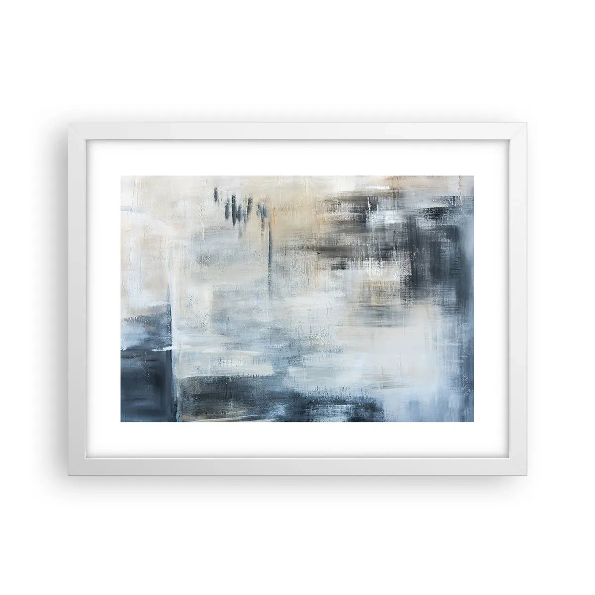 Plakat i hvid ramme - Bag et slør af blåt - 40x30 cm