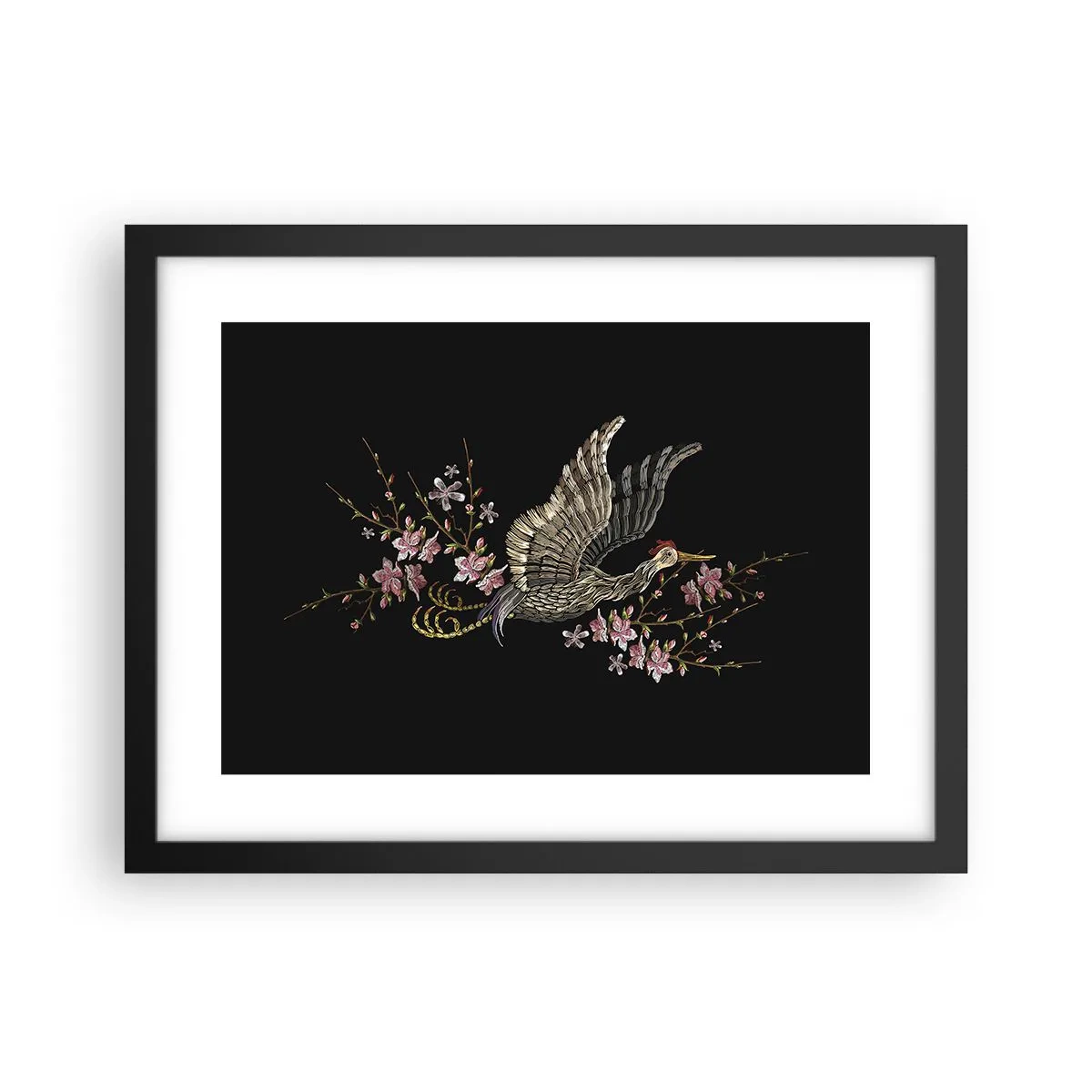 Plakat i sort ramme - Eksotisk broderet fugl - 40x30 cm