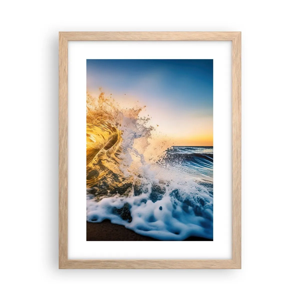 Plakat i ramme af lyst egetræ - Leg på sandet - 30x40 cm