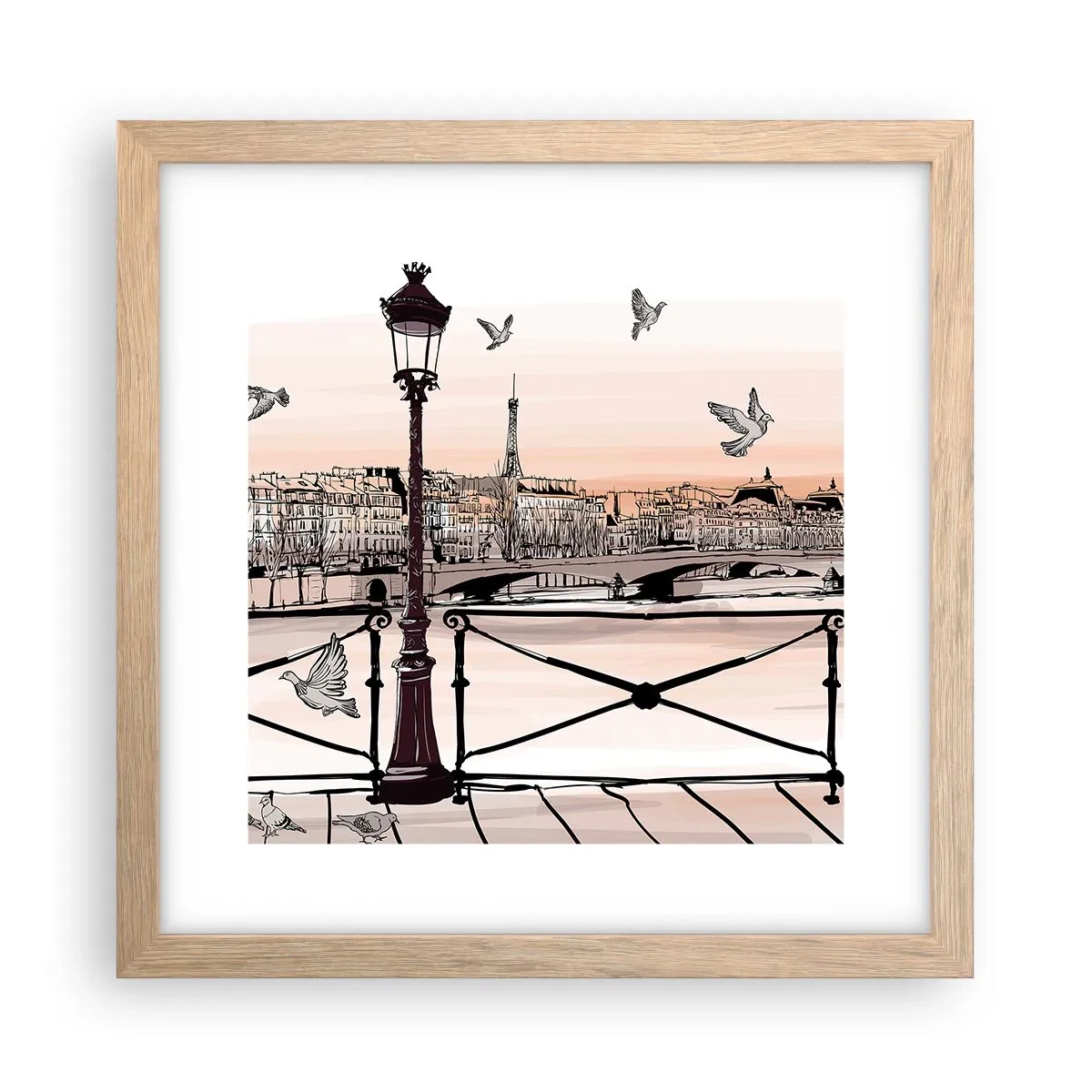 Plakat i ramme af lyst egetræ - Over Paris' hustage - 30x30 cm