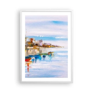 Plakat i hvid ramme - Flerfarvet urban havn - 50x70 cm