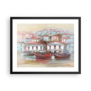 Plakat i sort ramme - Lykkelig by - 50x40 cm