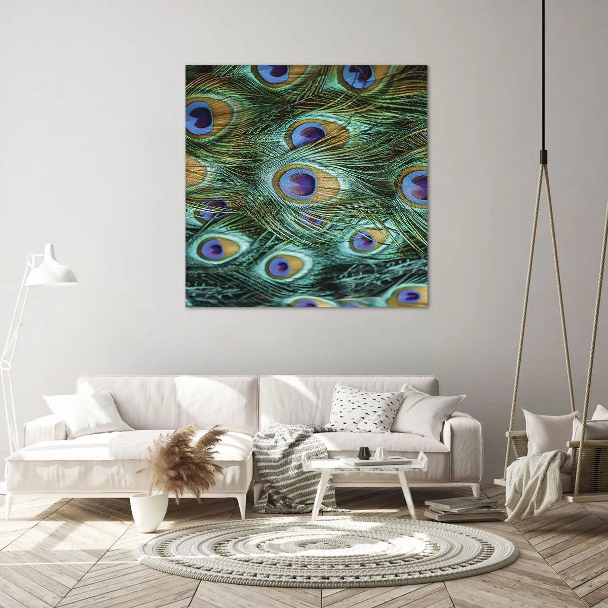 Lærredstryk - Billede på lærred - En påfugls blik - 70x70 cm