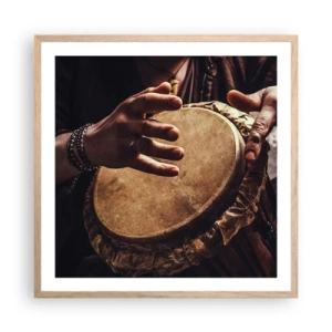 Plakat i ramme af lyst egetræ - I hjertets rytme - 60x60 cm