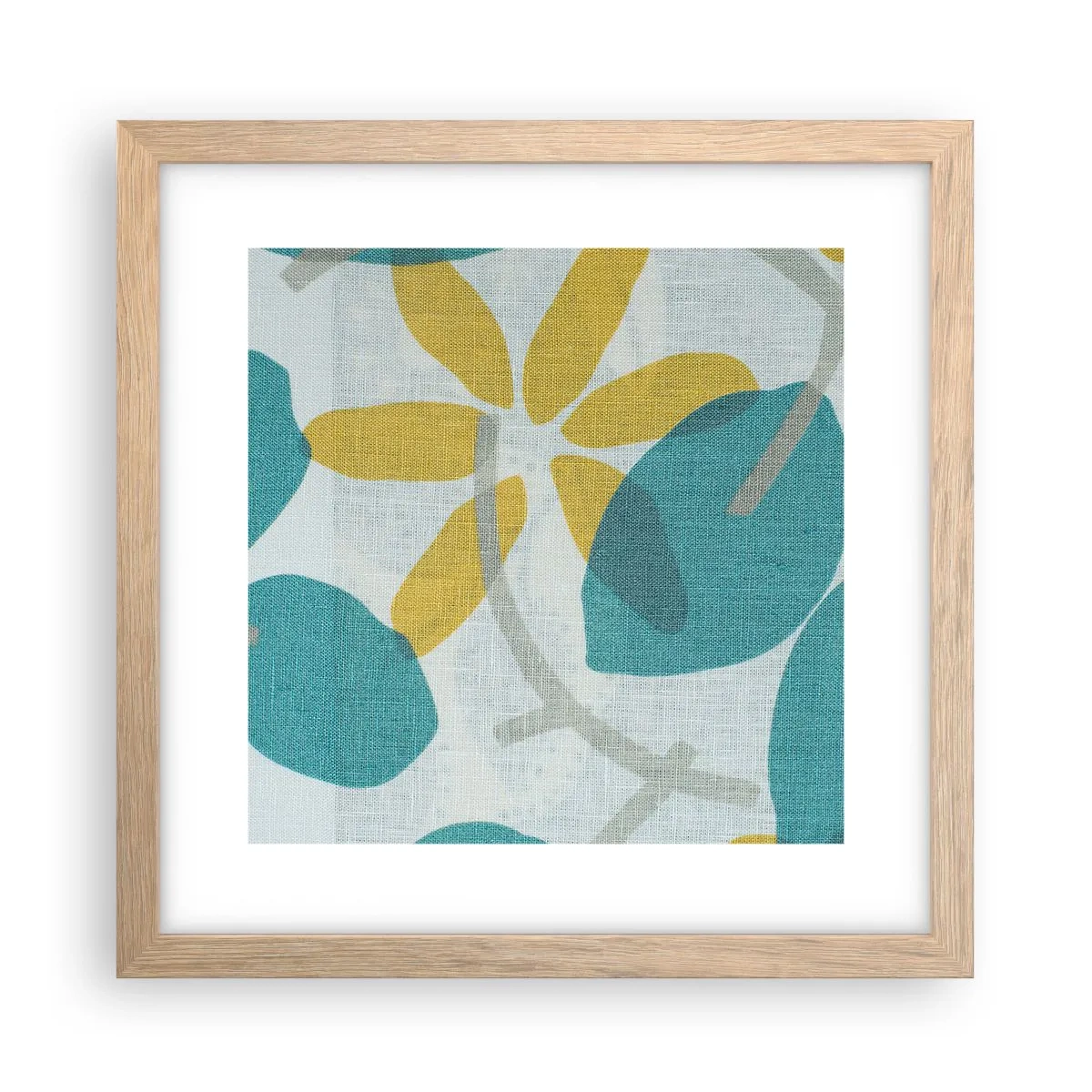 Plakat i ramme af lyst egetræ - Blandt azurblå blade - 30x30 cm