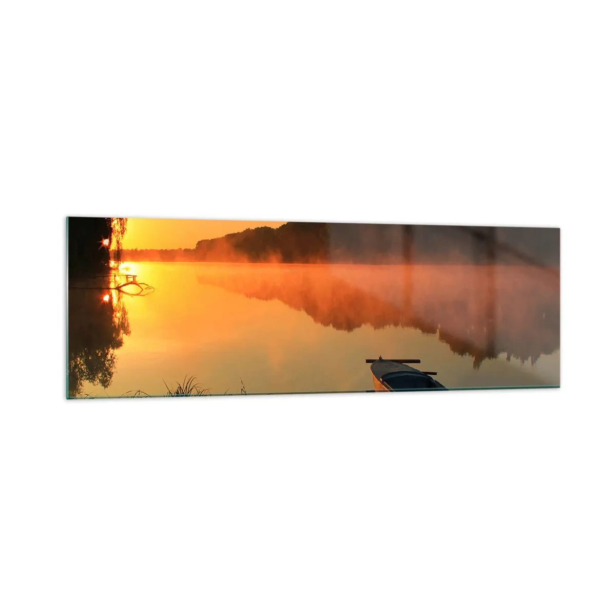 Billede på glas - Solopgang over vand som en spejlplade - 160x50 cm