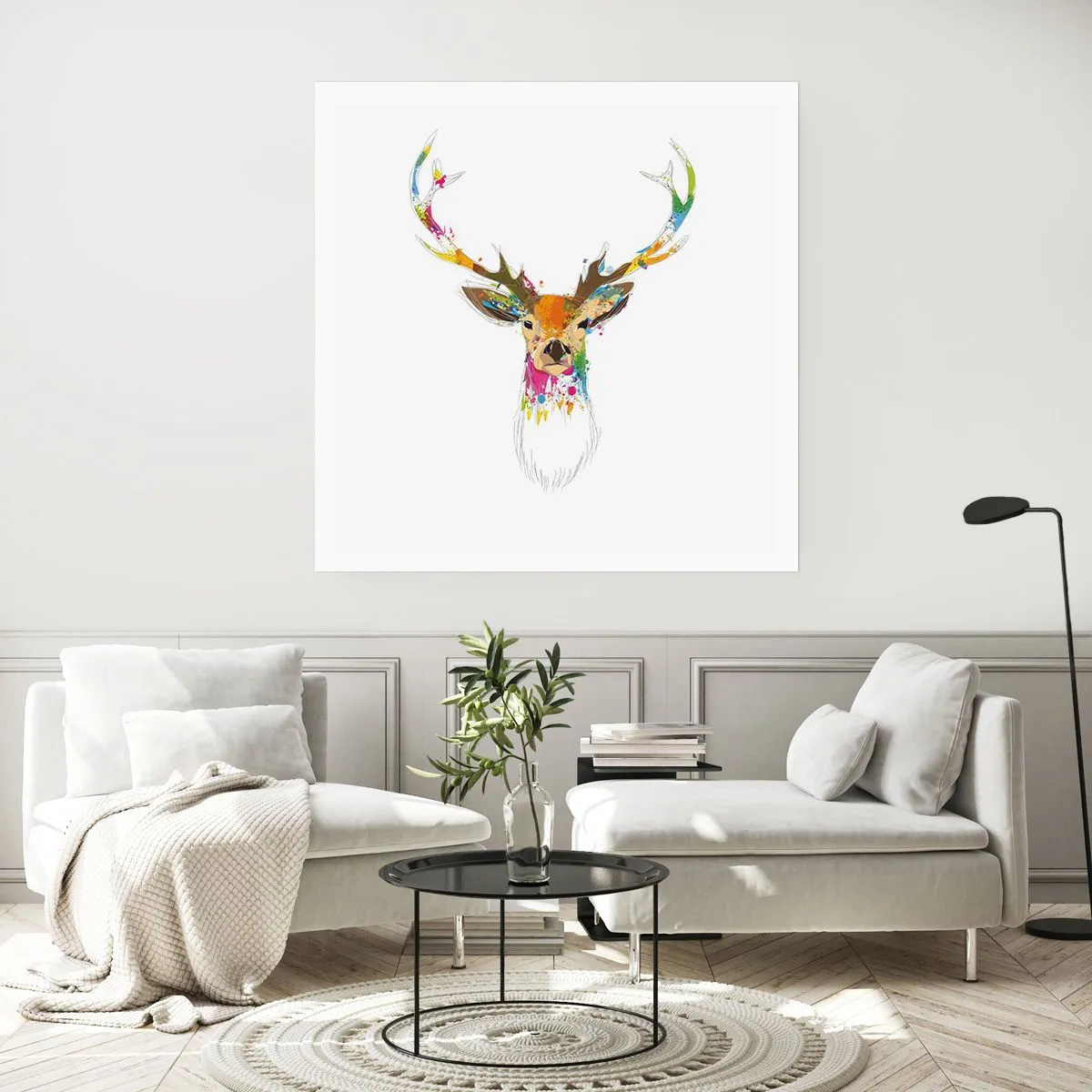 Plakat - Blid kronhjort badet i farver - 50x50 cm