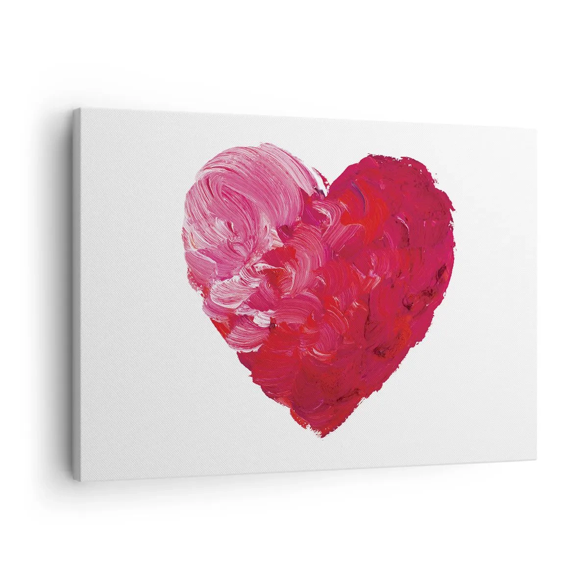 Lærredstryk - Billede på lærred - Et lyserødt og rødt hjerte malet med en pensel - 70x50cm - All you need is love - Moderne vægdekoration til stue og soveværelse ARTTOR
