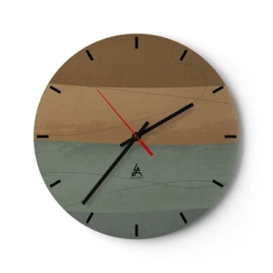 Vægur, Uret - Minimalistiske striber i nuancer af brunt og grønt - 30x30cm - Vandret sammensætning - Moderne vægdekoration til stue, køkken og soveværelse ARTTOR