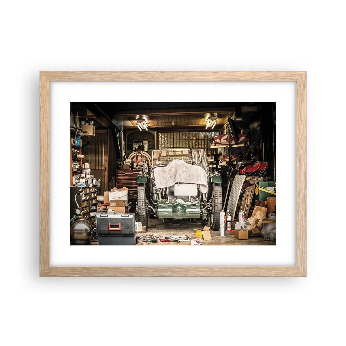 Plakat i ramme af lyst egetræ - Tilbage til fortiden - 40x30 cm